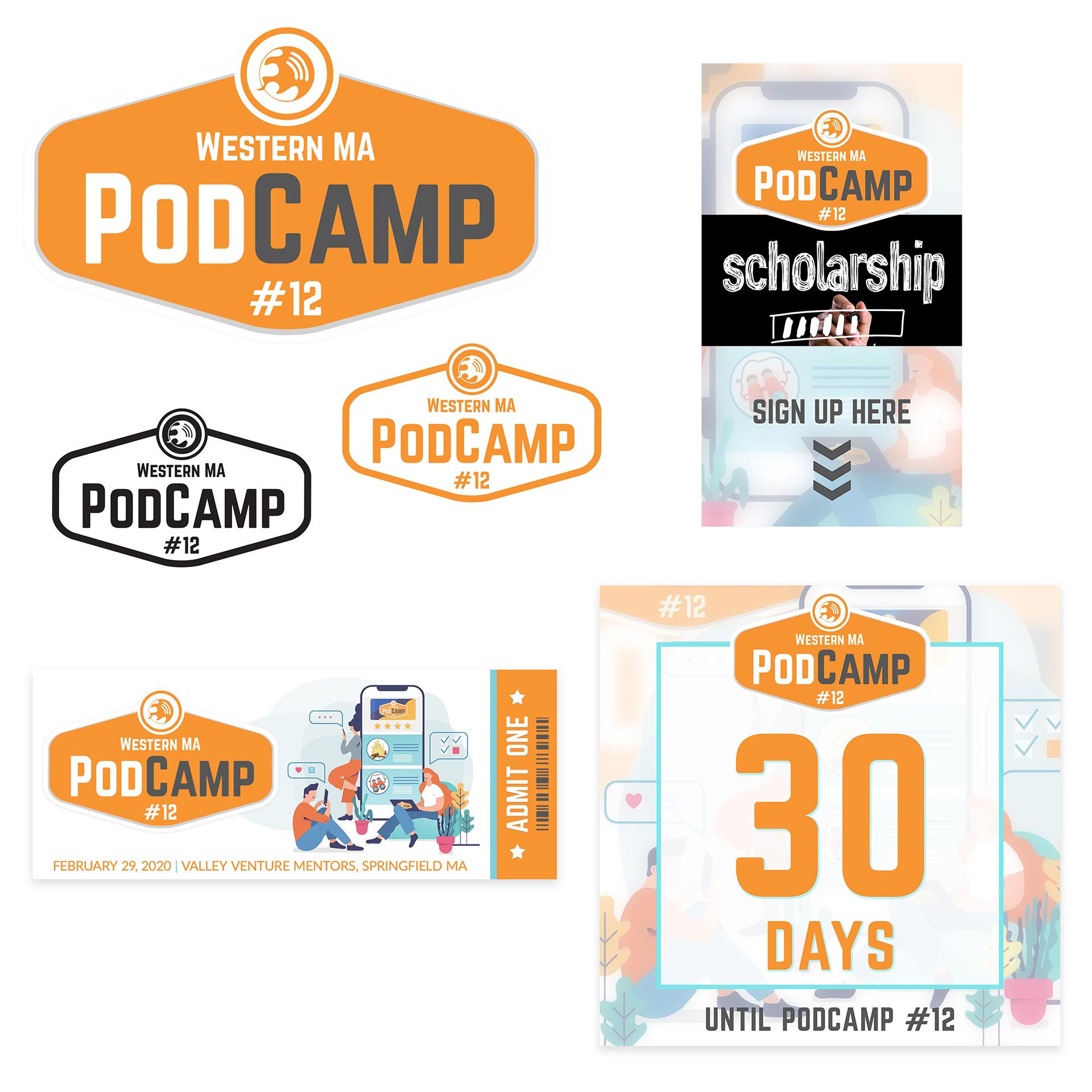 PodCamp branding design, content design, print design